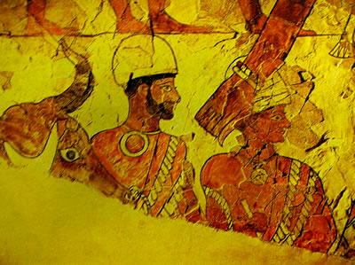 Scena scacrificale, particolare dell'affresco dal Palazzo di Mari, Museo di Aleppo